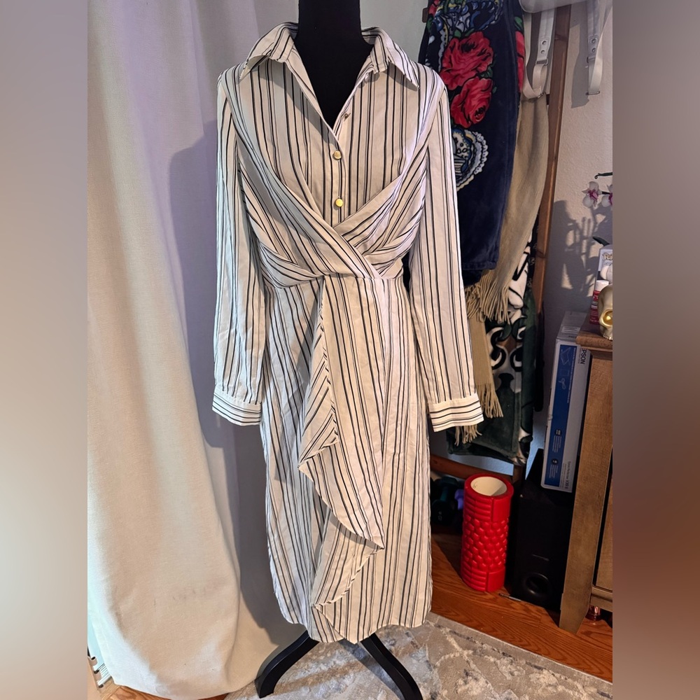 Karen Millen Stripe viscose Drape midi Dress